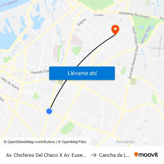 Av. Choferes Del Chaco X Av. Eusebio Ayala to Cancha de Luque map