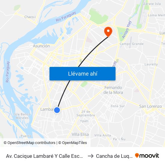 Av. Cacique Lambaré Y Calle Escobar to Cancha de Luque map