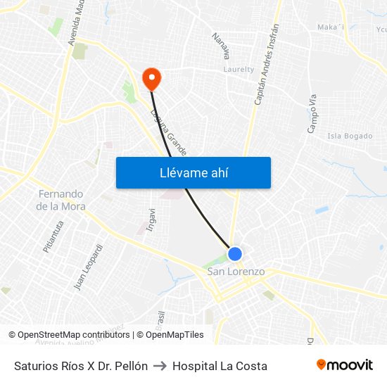 Saturios Ríos X Dr. Pellón to Hospital La Costa map