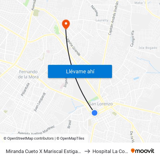 Miranda Cueto X Mariscal Estigarribia to Hospital La Costa map