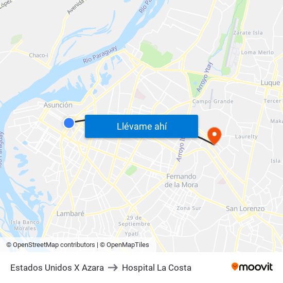 Estados Unidos X Azara to Hospital La Costa map