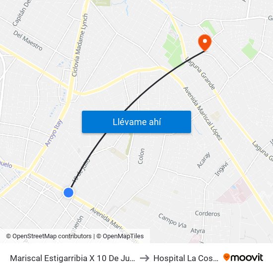 Mariscal Estigarribia X 10 De Julio to Hospital La Costa map