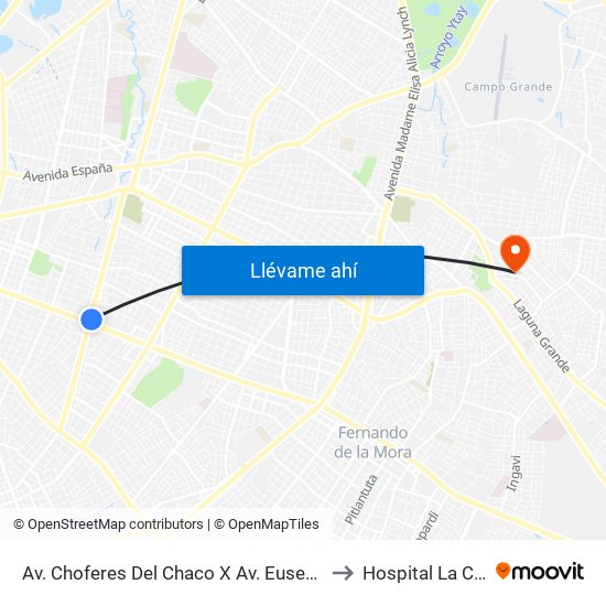 Av. Choferes Del Chaco X Av. Eusebio Ayala to Hospital La Costa map