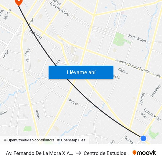 Av. Fernando De La Mora X Av. Argentina to Centro de Estudios Fiscales map