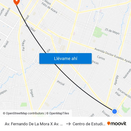 Av. Fernando De La Mora X Av. República Argentina to Centro de Estudios Fiscales map