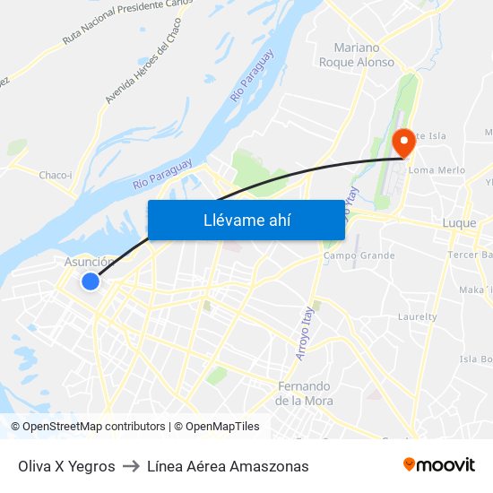 Oliva X Yegros to Línea Aérea Amaszonas map