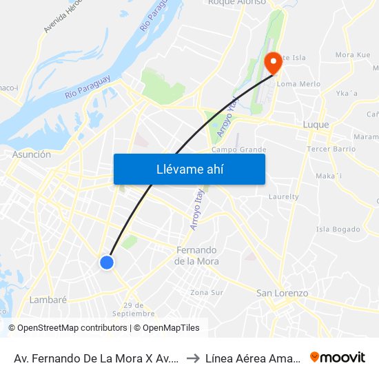 Av. Fernando De La Mora X Av. Argentina to Línea Aérea Amaszonas map