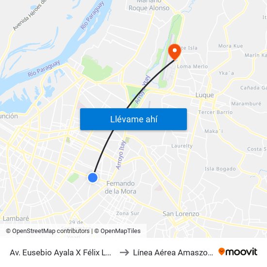 Av. Eusebio Ayala X Félix Lopéz to Línea Aérea Amaszonas map