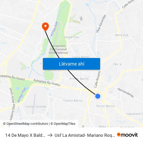 14 De Mayo X Balderrama to Usf La Amistad- Mariano Roque Alonso map