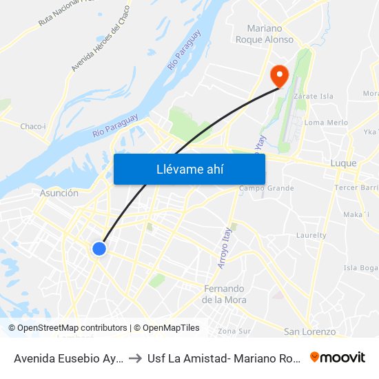 Avenida Eusebio Ayala, 803 to Usf La Amistad- Mariano Roque Alonso map