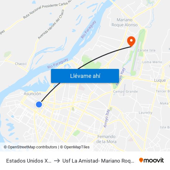 Estados Unidos X Azara to Usf La Amistad- Mariano Roque Alonso map