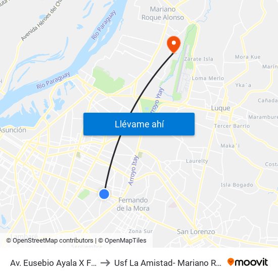 Av. Eusebio Ayala X Félix Lopéz to Usf La Amistad- Mariano Roque Alonso map