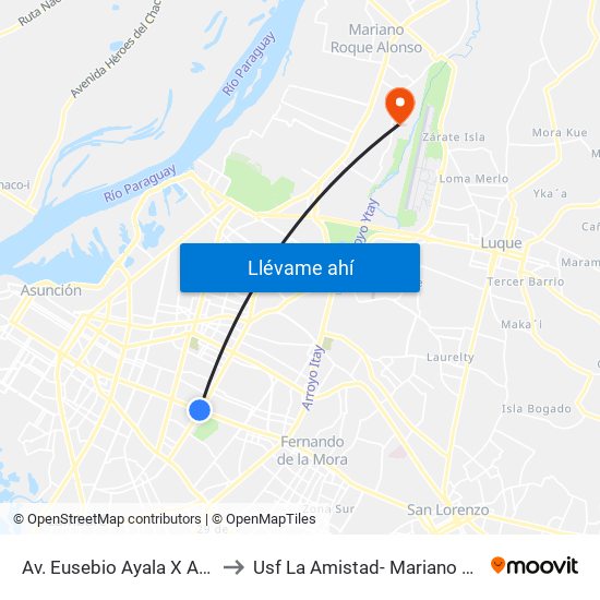 Av. Eusebio Ayala X Av. Argentina to Usf La Amistad- Mariano Roque Alonso map
