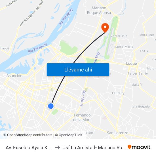 Av. Eusebio Ayala X Nazareth to Usf La Amistad- Mariano Roque Alonso map