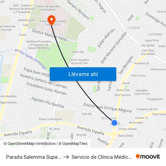 Parada Salemma Super Center to Servicio de Clínica Médica - HCIPS map