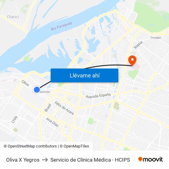 Oliva X Yegros to Servicio de Clínica Médica - HCIPS map