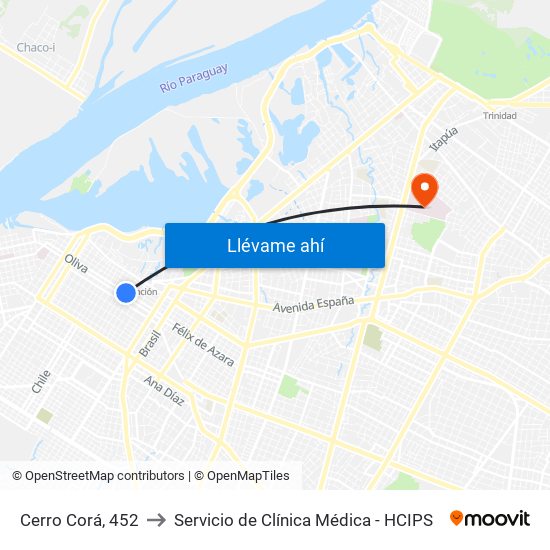 Cerro Corá, 452 to Servicio de Clínica Médica - HCIPS map