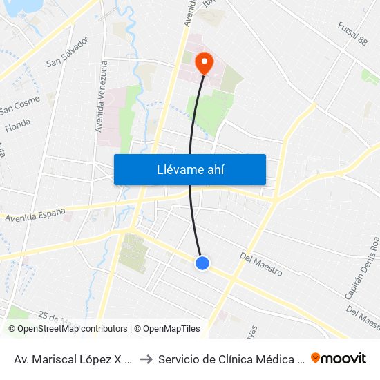 Av. Mariscal López X Bulnes to Servicio de Clínica Médica - HCIPS map