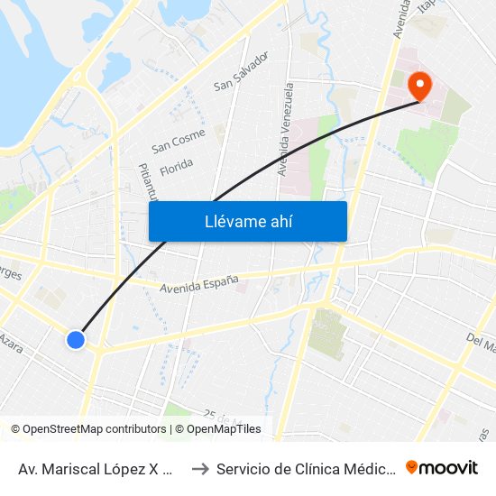 Av. Mariscal López X Melgarejo to Servicio de Clínica Médica - HCIPS map