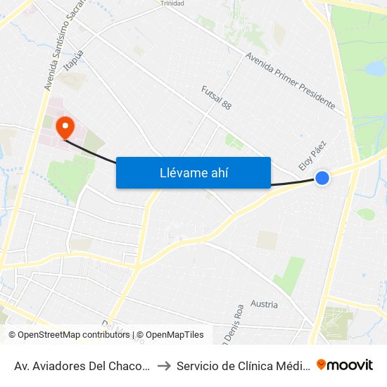 Av. Aviadores Del Chaco X Martínez to Servicio de Clínica Médica - HCIPS map