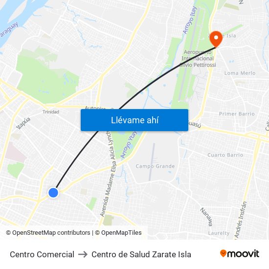 Centro Comercial to Centro de Salud Zarate Isla map