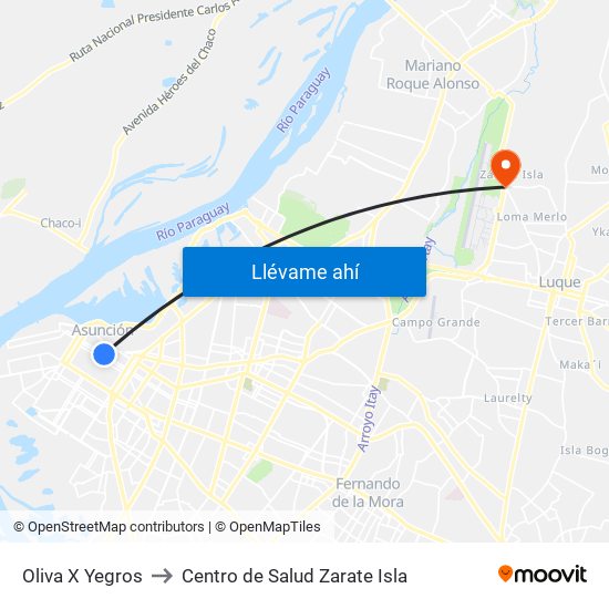 Oliva X Yegros to Centro de Salud Zarate Isla map