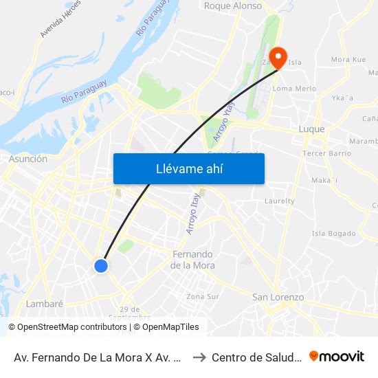 Av. Fernando De La Mora X Av. República Argentina to Centro de Salud Zarate Isla map