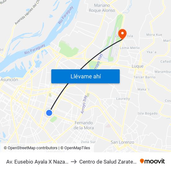 Av. Eusebio Ayala X Nazareth to Centro de Salud Zarate Isla map