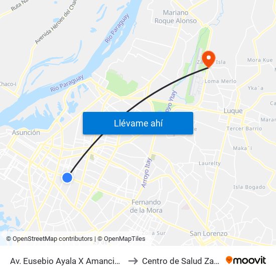 Av. Eusebio Ayala X Amancio González to Centro de Salud Zarate Isla map
