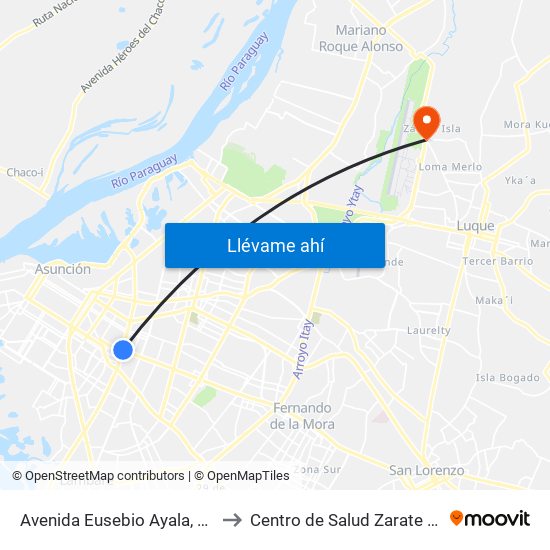 Avenida Eusebio Ayala, 995 to Centro de Salud Zarate Isla map
