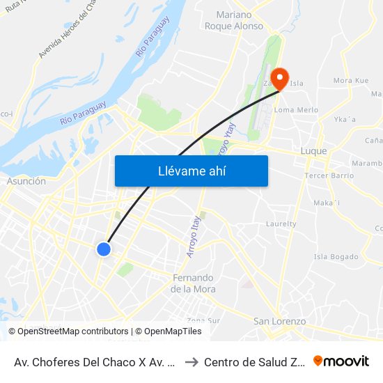 Av. Choferes Del Chaco X Av. Eusebio Ayala to Centro de Salud Zarate Isla map