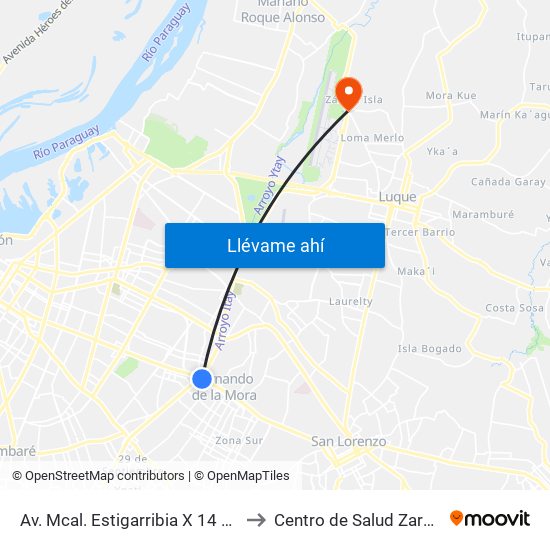 Av. Mcal. Estigarribia X 14 De Mayo to Centro de Salud Zarate Isla map