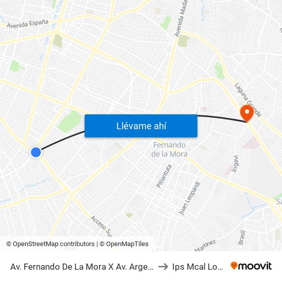 Av. Fernando De La Mora X Av. Argentina to Ips Mcal Lopez map