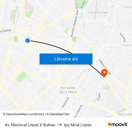 Av. Mariscal López X Bulnes to Ips Mcal Lopez map