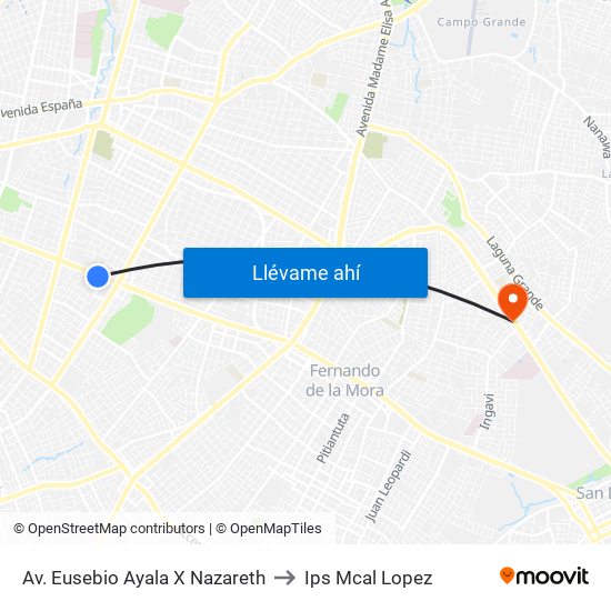 Av. Eusebio Ayala X Nazareth to Ips Mcal Lopez map