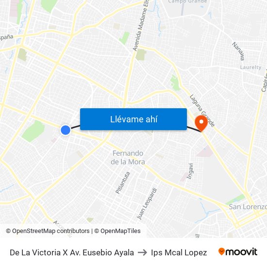 De La Victoria X Av. Eusebio Ayala to Ips Mcal Lopez map