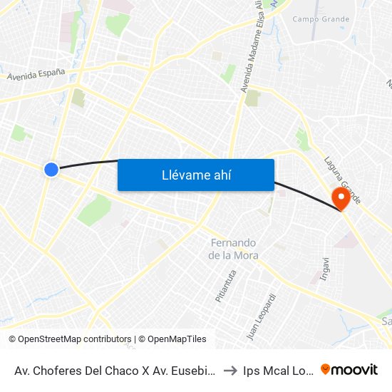 Av. Choferes Del Chaco X Av. Eusebio Ayala to Ips Mcal Lopez map