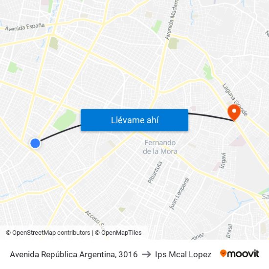 Avenida República Argentina, 3016 to Ips Mcal Lopez map