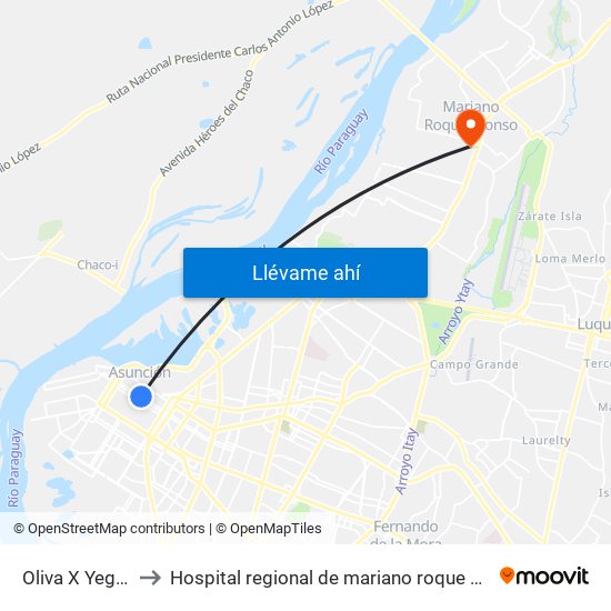 Oliva X Yegros to Hospital regional de mariano roque alonzo map