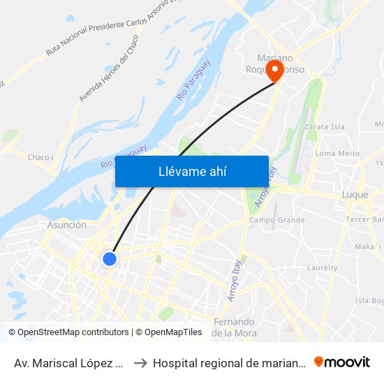 Av. Mariscal López X Melgarejo to Hospital regional de mariano roque alonzo map