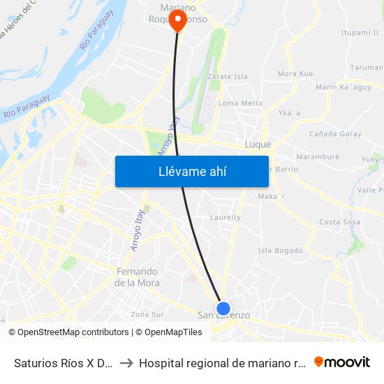 Saturios Ríos X Dr. Pellón to Hospital regional de mariano roque alonzo map