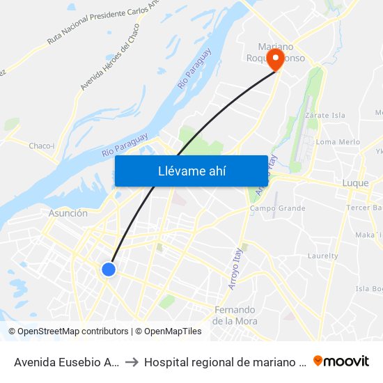 Avenida Eusebio Ayala, 803 to Hospital regional de mariano roque alonzo map