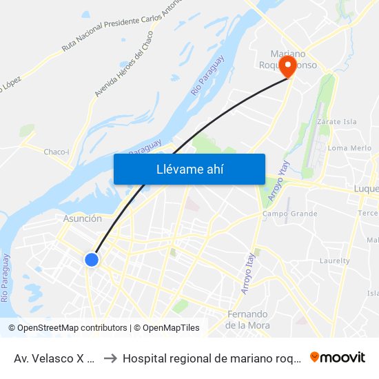 Av. Velasco X Brasil to Hospital regional de mariano roque alonzo map
