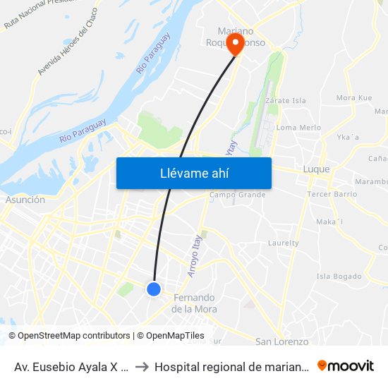 Av. Eusebio Ayala X Félix Lopéz to Hospital regional de mariano roque alonzo map