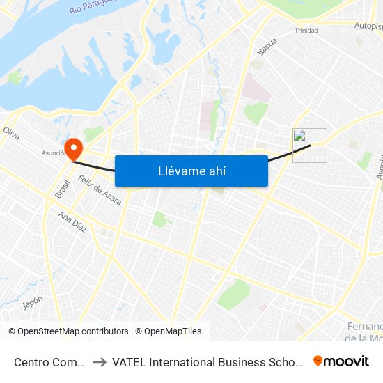 Centro Comercial to VATEL International Business School Paraguay map