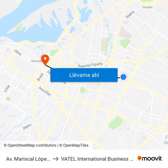 Av. Mariscal López X Bulnes to VATEL International Business School Paraguay map