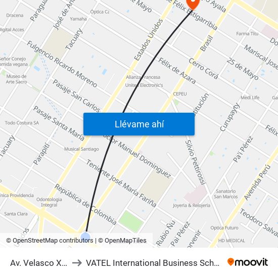Av. Velasco X Brasil to VATEL International Business School Paraguay map