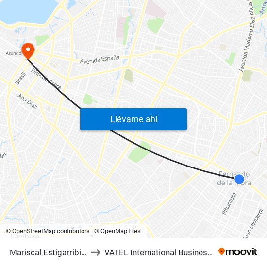 Mariscal Estigarribia X Boquerón to VATEL International Business School Paraguay map