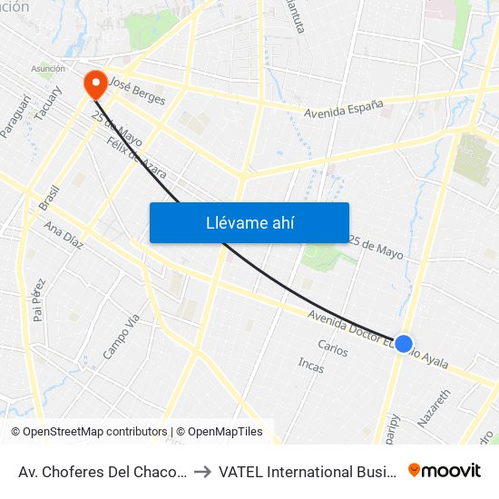 Av. Choferes Del Chaco X Av. Eusebio Ayala to VATEL International Business School Paraguay map