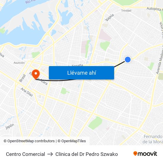 Centro Comercial to Clínica del Dr Pedro Szwako map